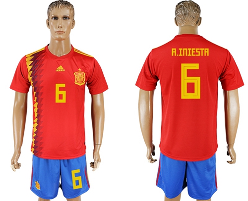 Spain #6 A.Iniesta Home Soccer Country Jersey - Click Image to Close